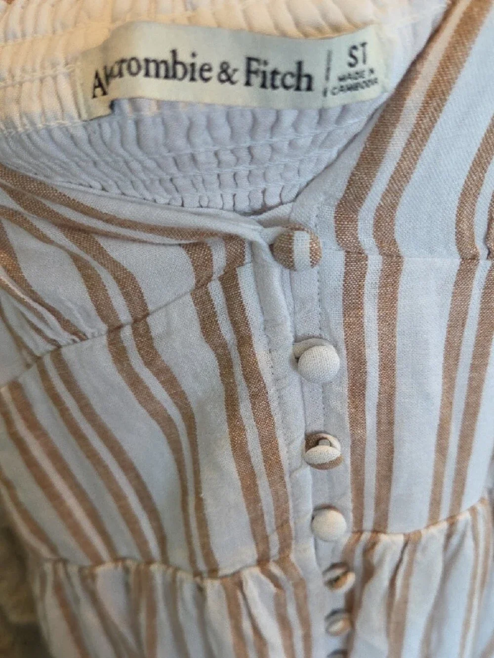 Abercrombie & Fitch Striped Button-Front Maxi Dress in Cream and Tan